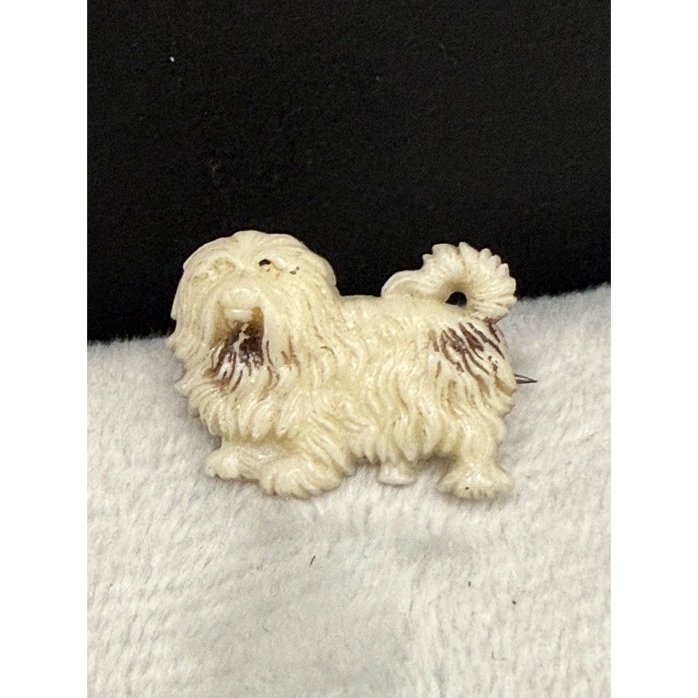 Vintage Tiny Celluloid Brooch Dog Puppy Czech Plastic